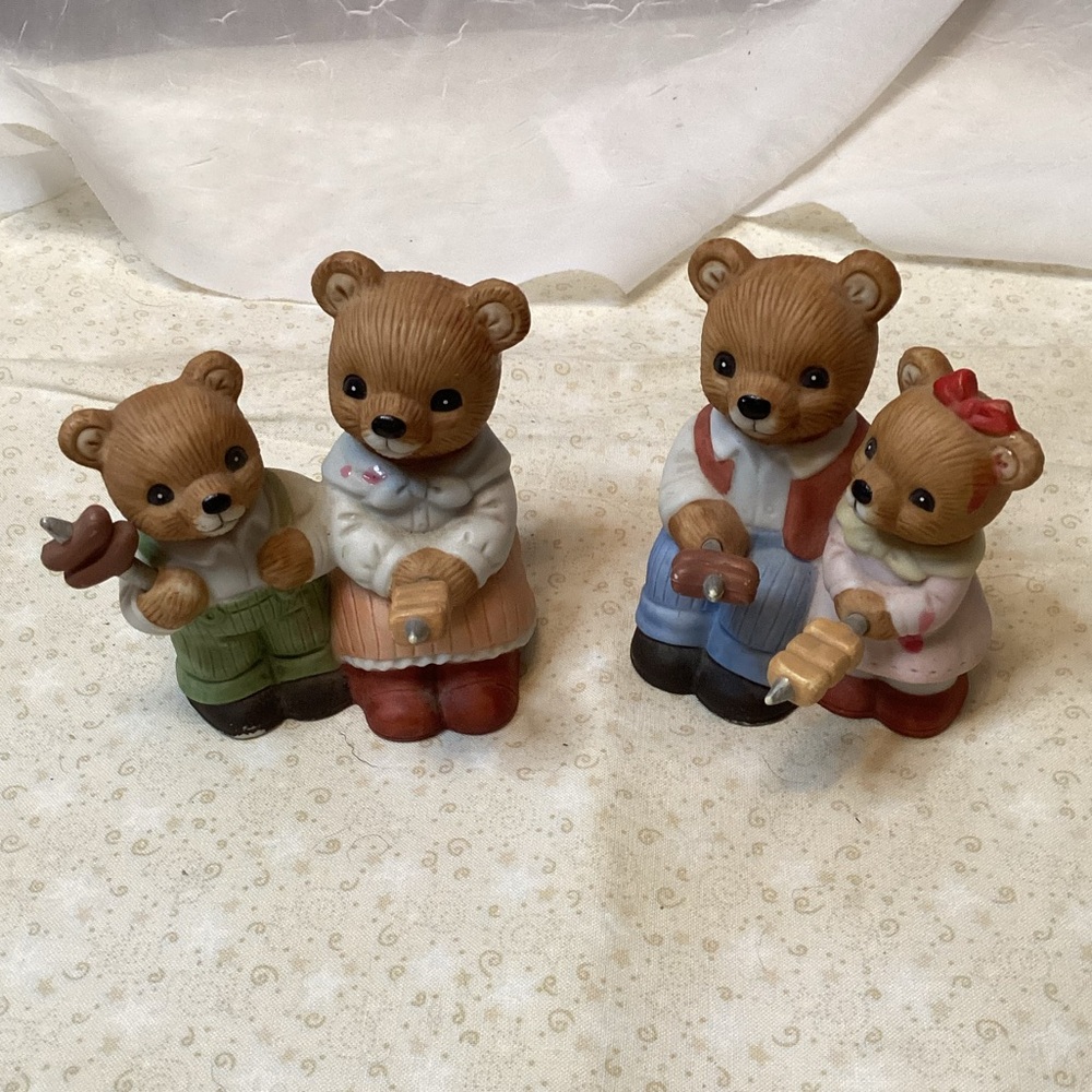 Homco Bear Family Figurines #1446 Campfire Set Home Interiors Vintage Decor